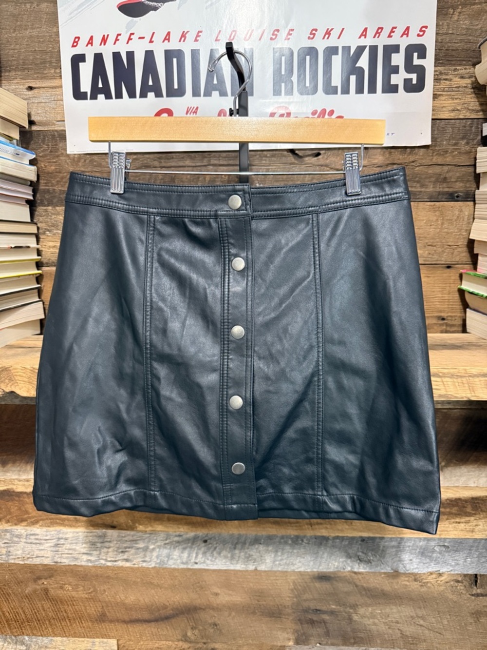 No Boundaries Black Faux Leather Button-Front Mini Skirt